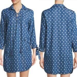 Stellah Blue Denim White 4th of July USA Star Print Boho Tunic Shift Dress XS